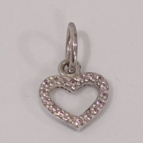 Pandora 925 Silver Pink Rhinestone Dangle Heart Charm Pendant - Picture 3 of 9